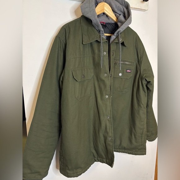 NWOT Dickies Green Canvas Chore Jacket Gray Hood - Picture 10 of 11